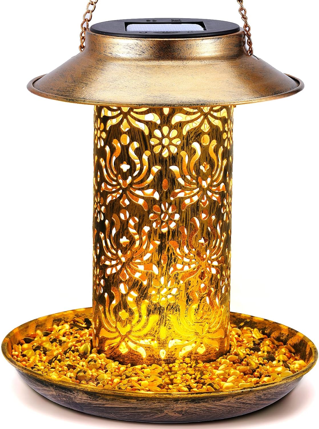 SWEETFULL Solar Bird Feeder for Outdoors Hanging, Metal Wild Bird Feeder for Cardinals Solar Garden Lantern with S Hook as Gift Ideas for Bird Lovers (2LBs Heavy Duty Weather Resistance birdfeeders) : Patio, Lawn & Garden