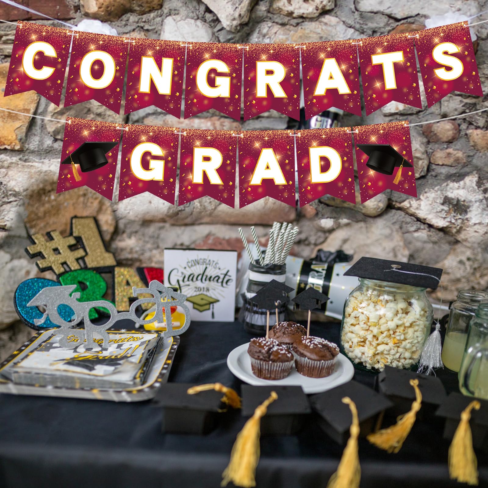 YQUQWN, Maroon Congrats Grad Banner - No DIY, Graduation Banner...