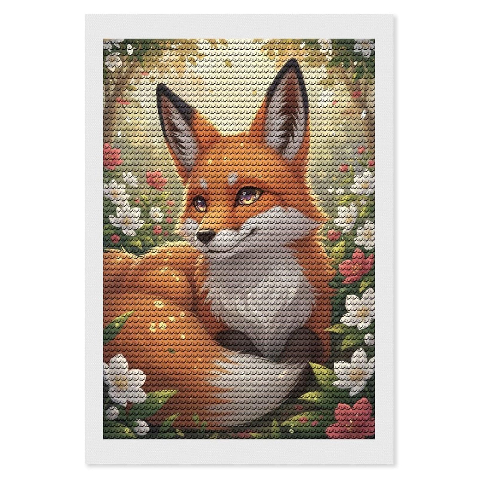 Junmoney Fox in A Floral Meadow Diamond Painting Kit 8"x12", Easy Handmade Project, Easy to Enjoy, Aesthetic Room Decor, Christmas Gift