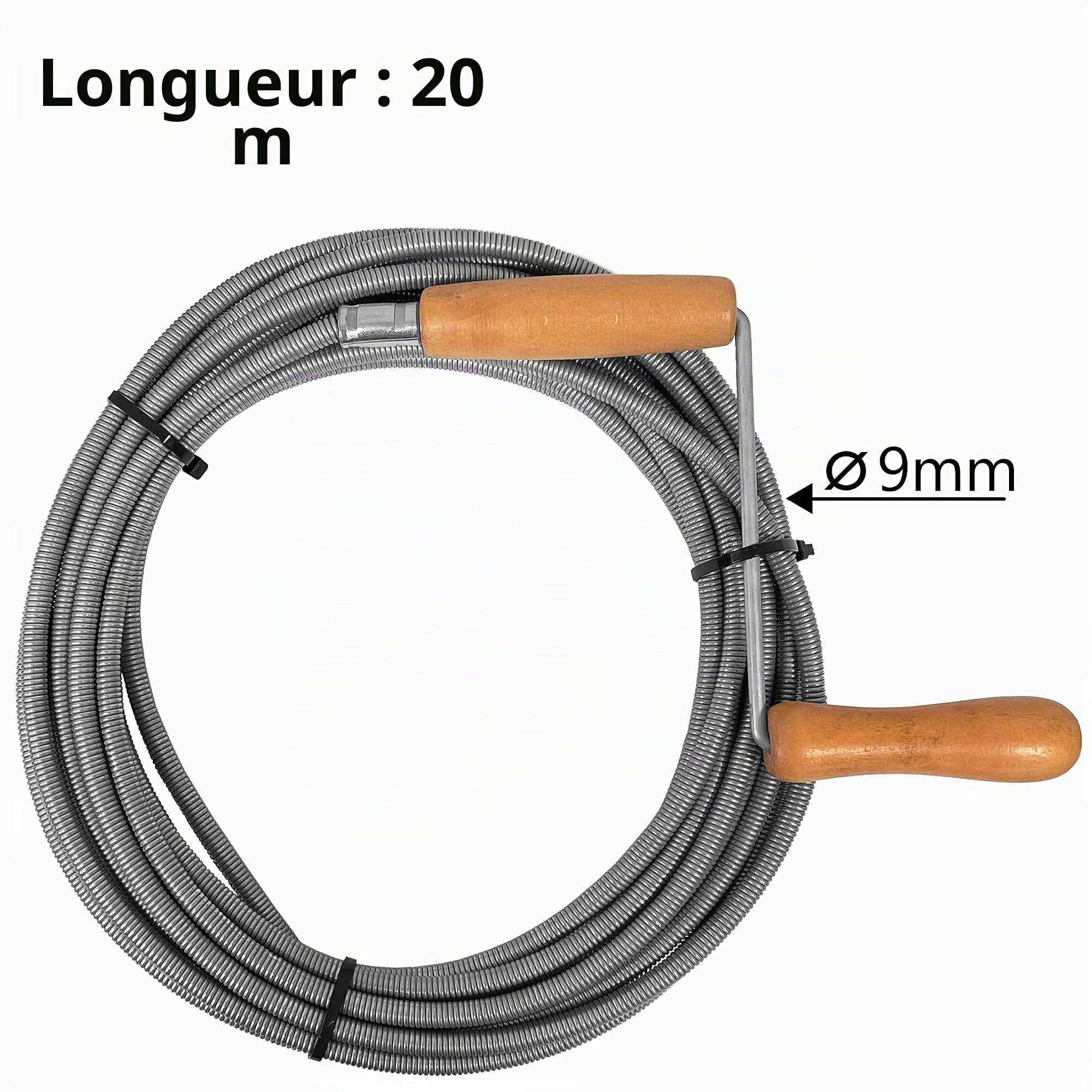 Spirale pour canalisations de 9 mm de diamètre - 20 m - Spirale avec griffe - Spirale pour nettoyage de tuyaux - Spirale pour tuyaux - Spirale de nettoyage de tuyaux (20 m (diamètre 9))