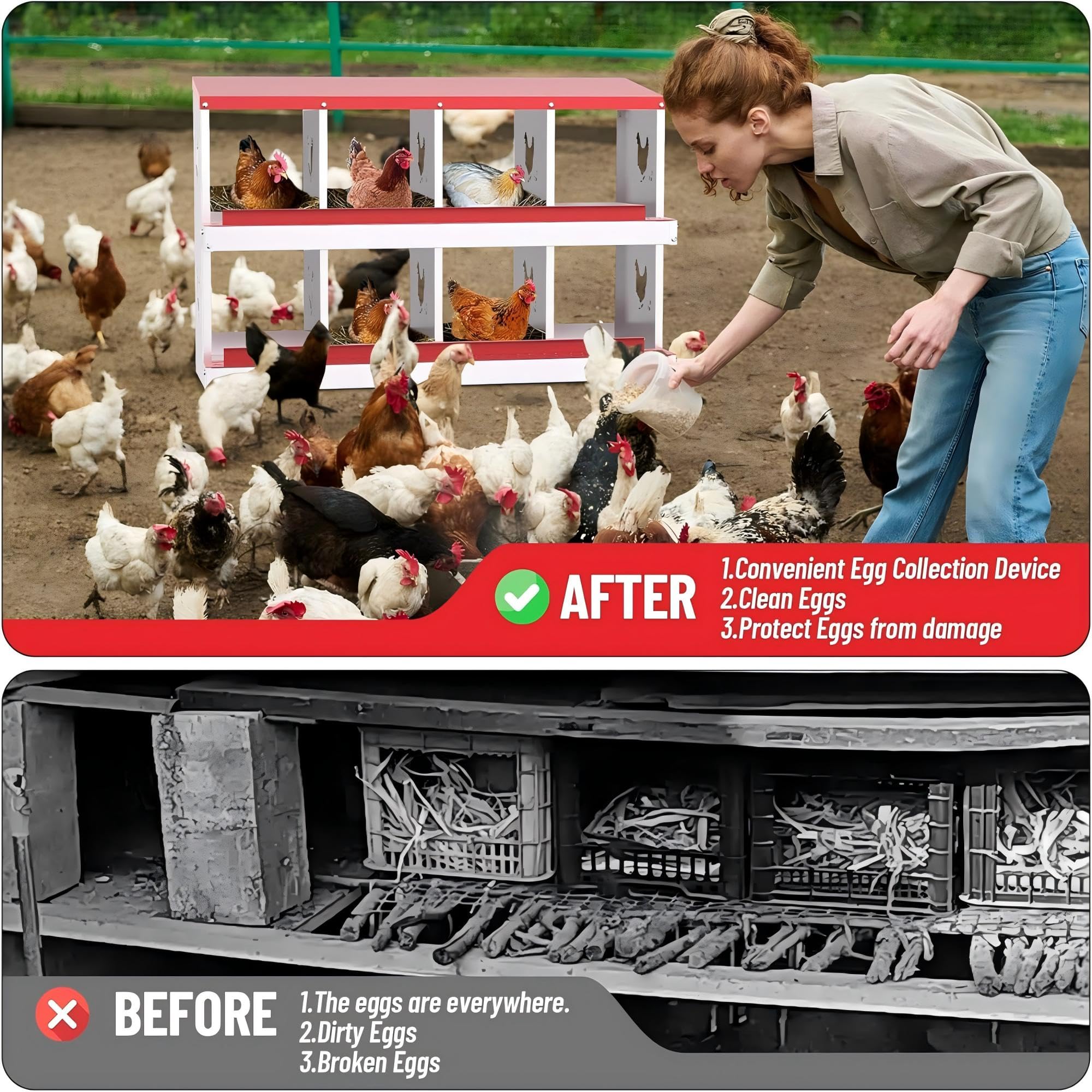 Garvee Caja Nido para Gallinas 8 Compartimentos, Nidal de Acero Galvanizado con Ventilación Lateral, Bandeja Extraíble