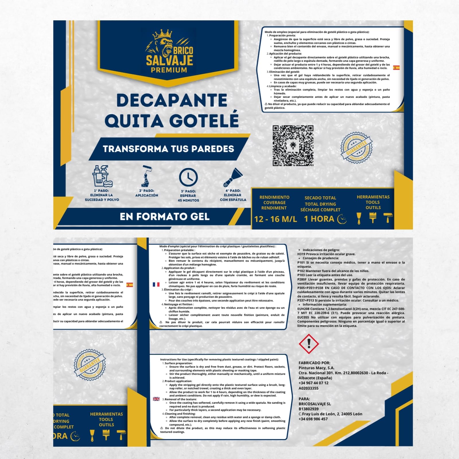Decapante Quita Gotelé – Elimina Gotelé Fácilmente de Paredes y Techos – Gel Eficaz, Rápido y Limpio – Ideal para Reformas, Pared Lisa sin Lijado ni Vapor (4 LITROS)