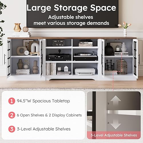 Miniatura 5 de Soporte de TV de granja para televisores de hasta 100 pulgadas, moderno centro de entretenimiento con 2 gabinetes y estantes abiertos de 3 niveles,