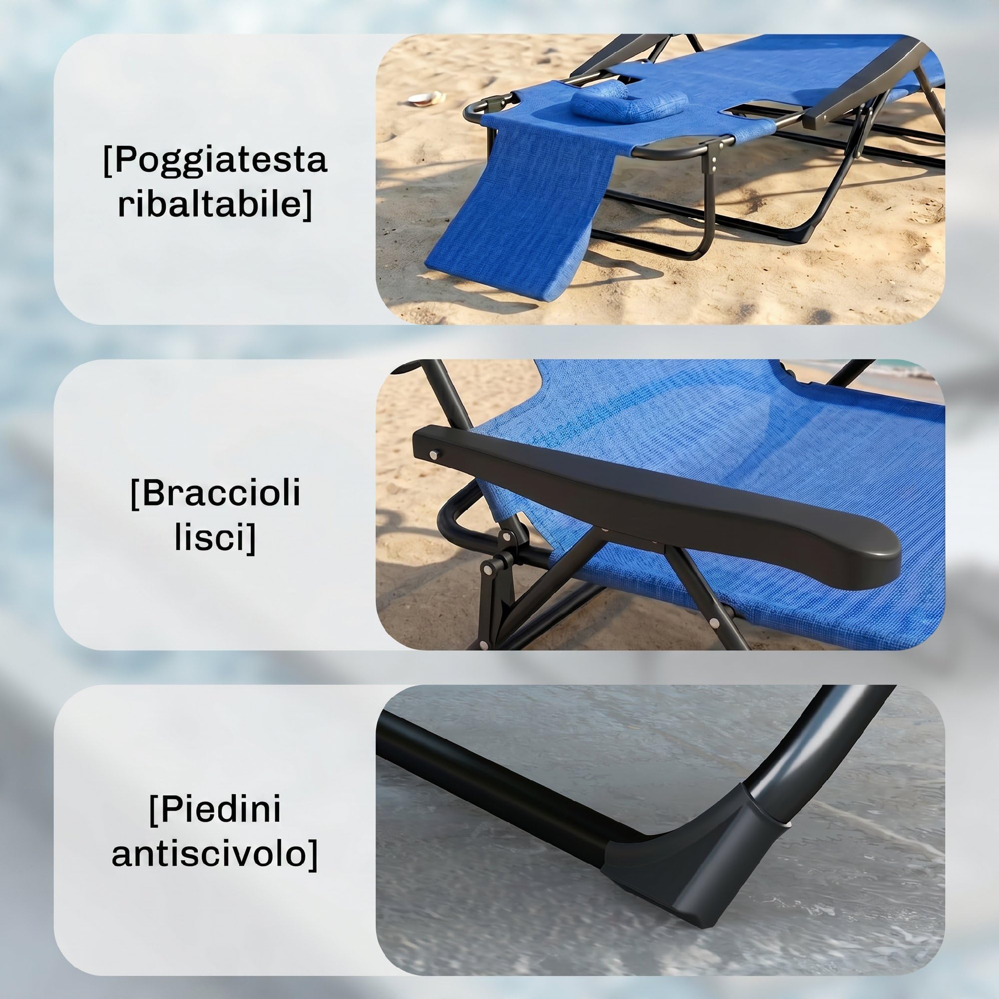 Outsunny Lettino da Sole Schienale Regolabile Sdraio Pieghevole Blu Scuro | a 4 Livelli, con Cuscino, Foro per il Viso, Tessuto Traspirante, Struttura in Acciaio
