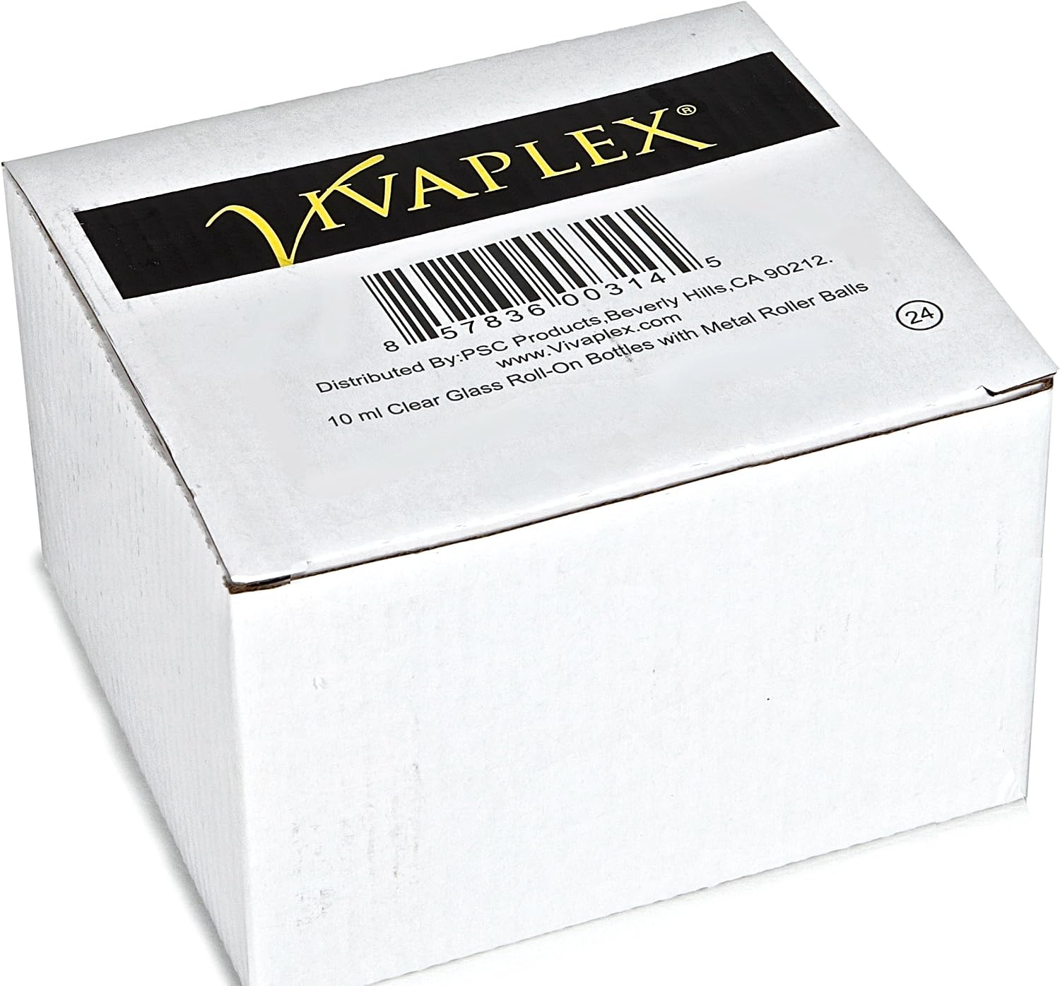 Vivaplex, 24, Clear, 10 ml Glass Roll-on Bottles with Stainless Steel Roller Balls. 3-3 ml Droppers included