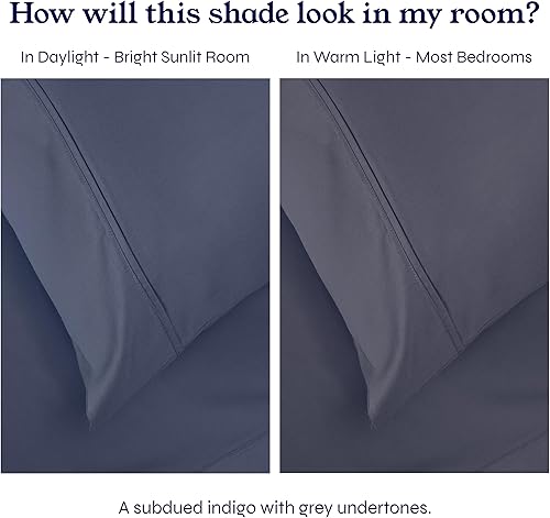 Miniatura 3 de Juego de sábanas de 400 hilos y 6 piezas, tamaño King, con 4 fundas de almohada, ropa de cama de 100% algodón con tejido satinado, color azul marino