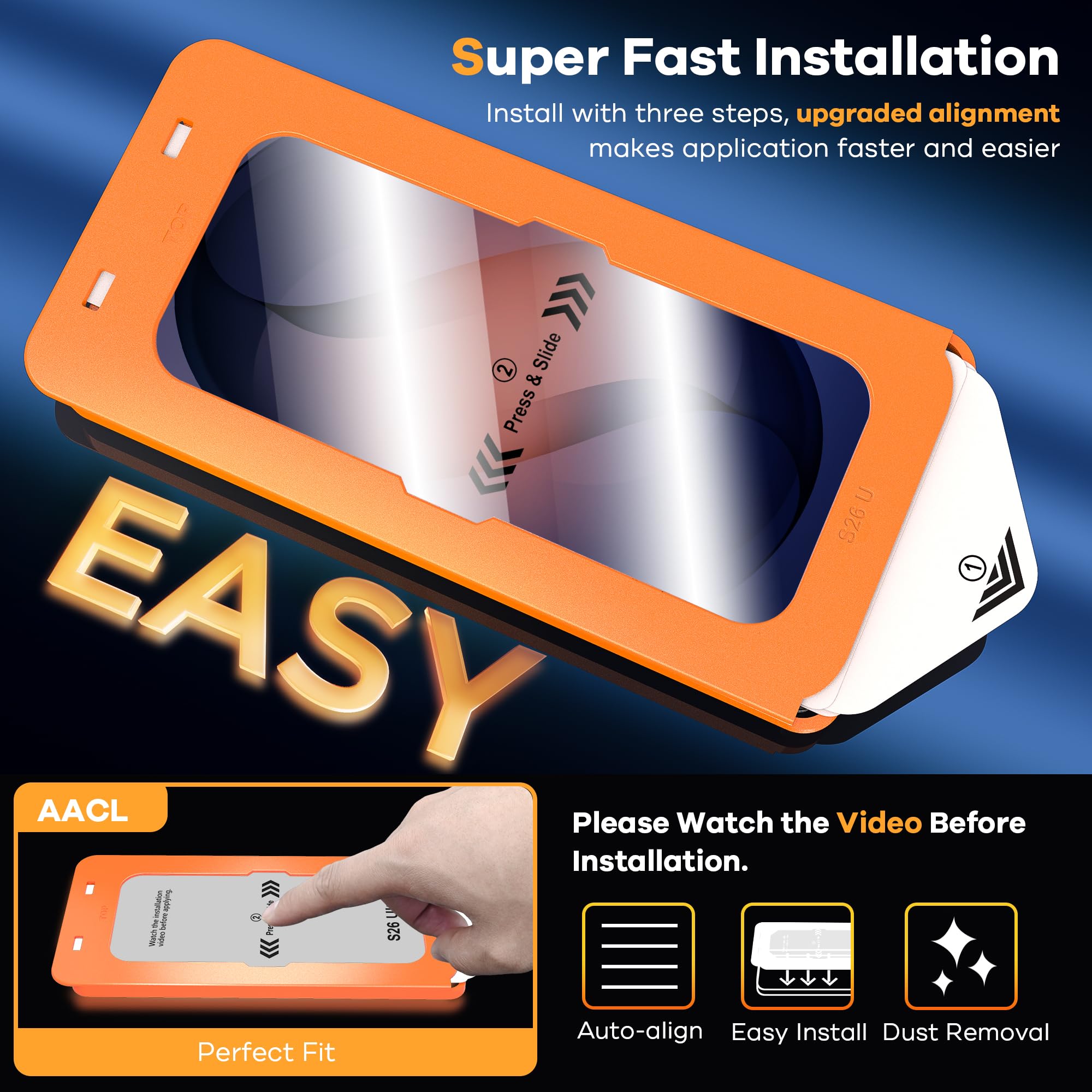 AACL 3-Pack for Samsung Galaxy S26 Ultra Screen Protector Tempered Glass, 9H Glass for S26 Ultra Screen Protector 5G, [Fast Alignment Tool] [Bubble Free] [6.9 Inch]