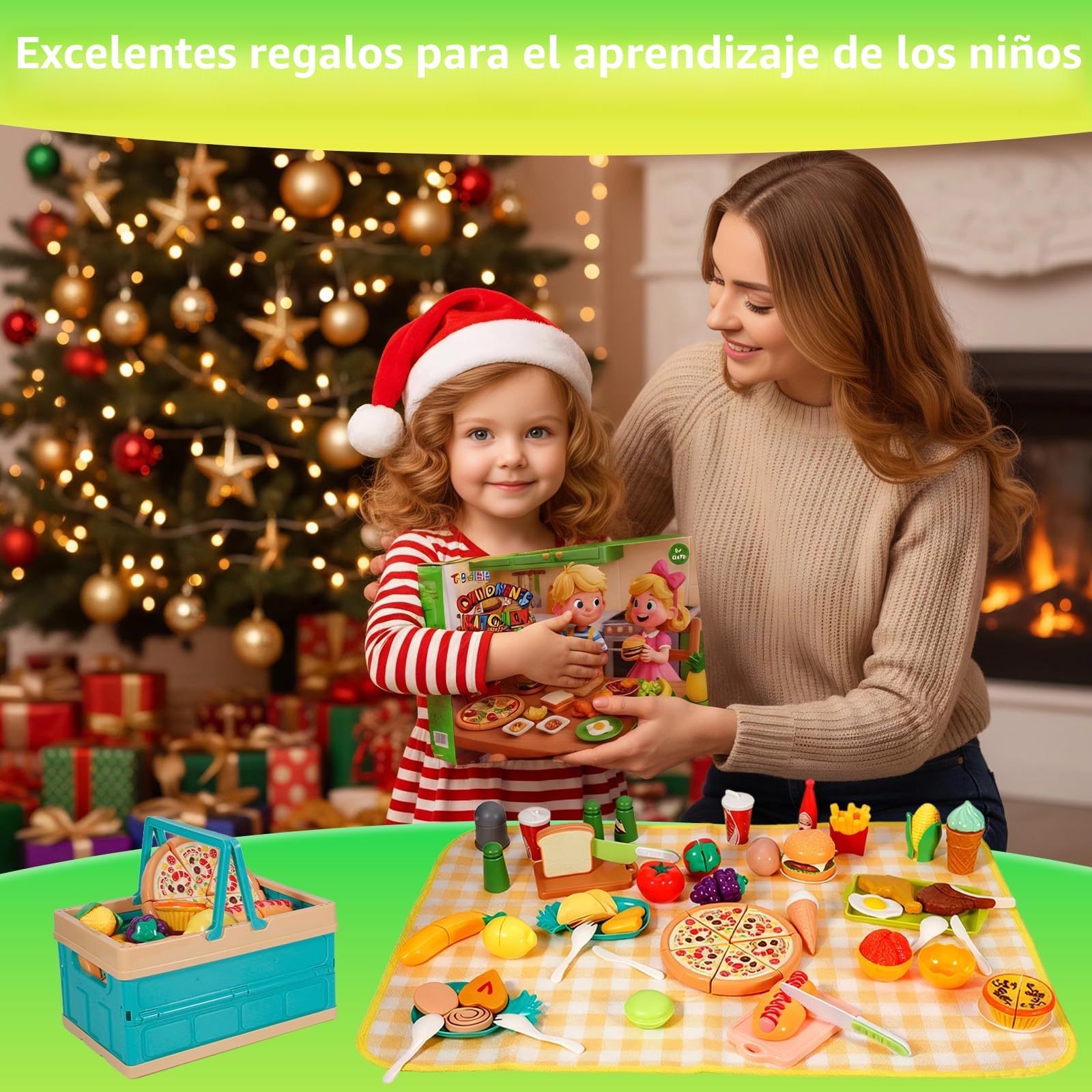 Accesorios Cocina Juguetes, Juego De rol Cocina Juguete, Cocinita Infantil con Comida, Cubiertos Cesta Picnic, Frutas Y Verduras Juguete, Regalo Niño Niña Juegos Educativos Niños 3 +años