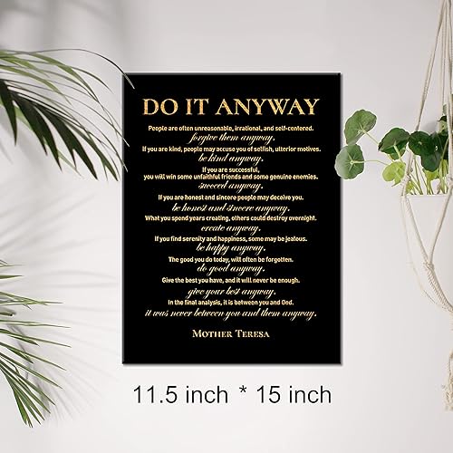 Miniatura 2 de Inspirational Gold Foil Canvas Wall Art Positive Do It Anyway Mother Teresa Quote Print Framed Canvas Painting Artwork Home Decor Gifts 12x15 Inch