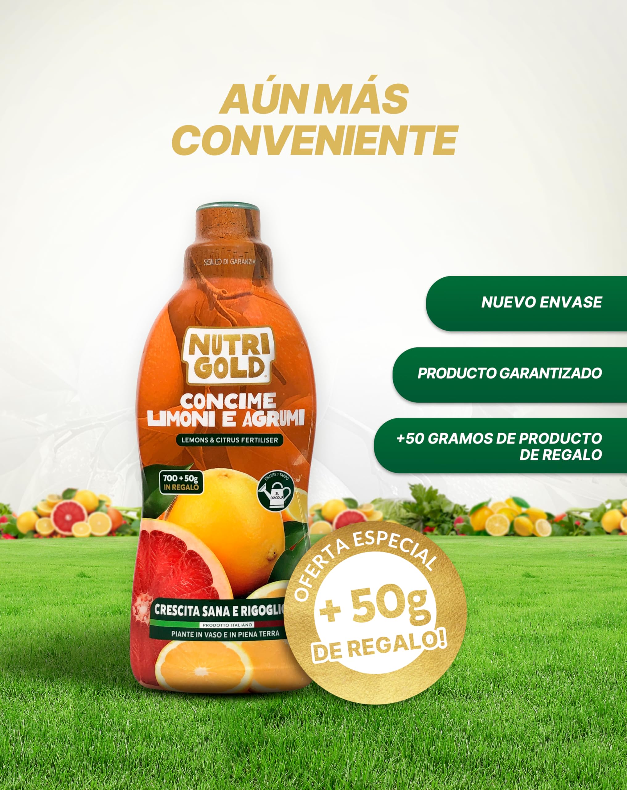 NutriGold® fertilizante Cítricos | Abono para Limones, Naranjas, Mandarinas y Pomelos - Rico en NPK - Para Cítricos en Tierra o Maceta - 700g + 50g Gratis