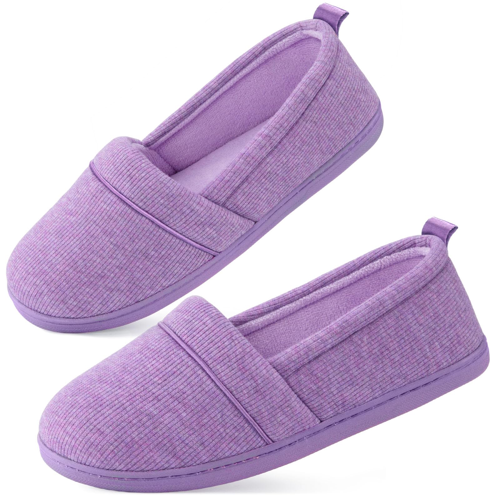 EverFoams Damen Gemütliche Memory Foam Hausschuhe, Leichte Frottee Halbschuhe mit Rutschfester Gummisohle