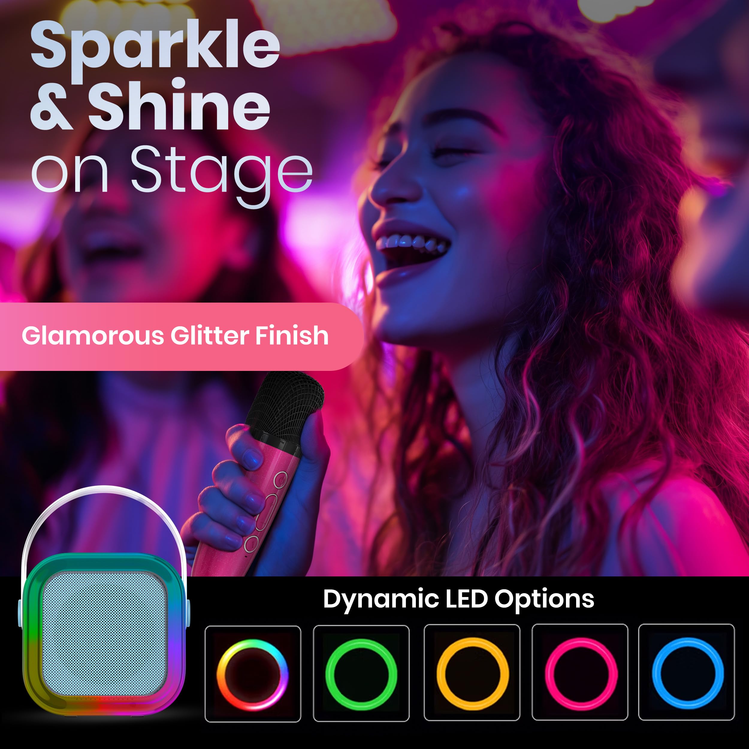 Mini macchina per karaoke con 2 microfoni wireless per bambini adolescenti adulti, regalo di compleanno, 7+ anni, piccolo microfono portatile con altoparlante Bluetooth per ragazze 8-12