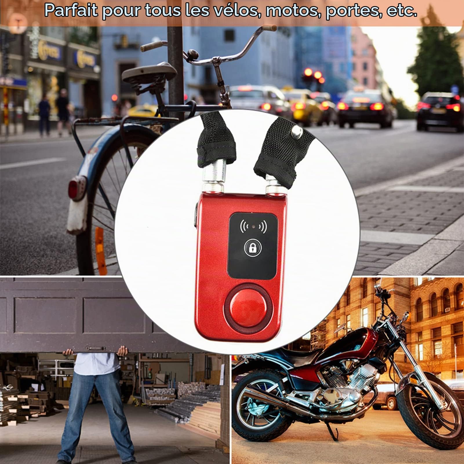 Verrou Antivol de Vélo, Alarme Sans Clé Antivol de Vélo Antivol Intelligent Alarme de contrôle de téléphone intelligent cadenas de chaîne de vélo pour porte de moto de vélo