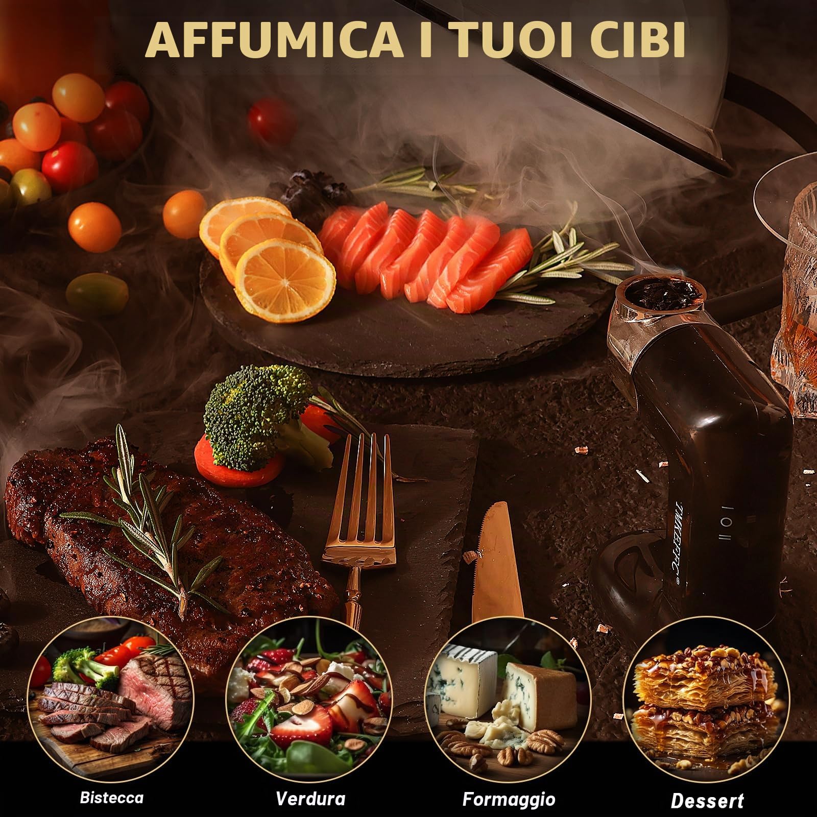 Pistola Affumicatore - Pistola a Fumo Fredda Portatile per Alimenti, Cocktail da Bere, Carne, Bacon, BBQ, Formaggio (Nero)