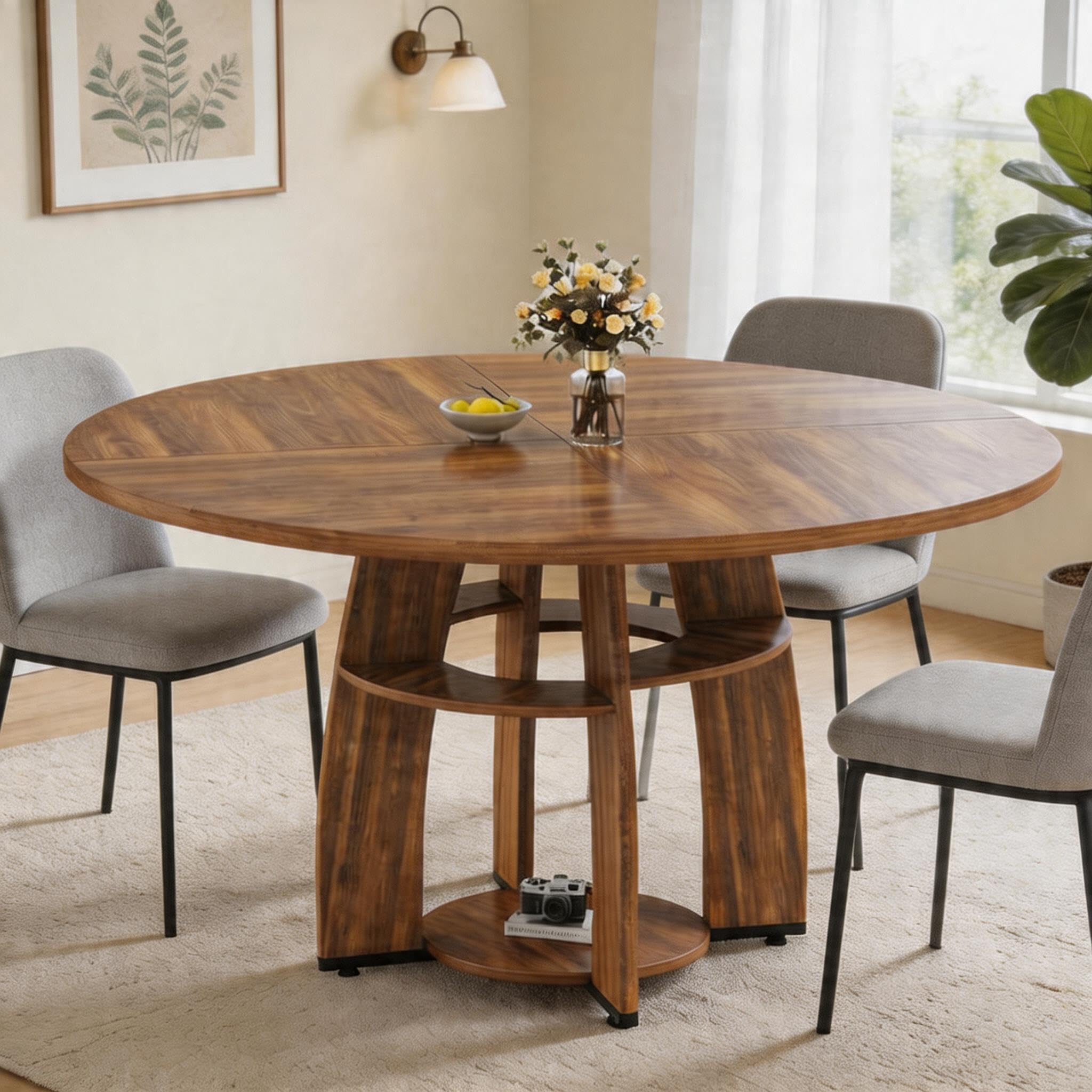 Table Ronde 120 cm pour 4 à 6 Personnes au Design Rustique de Cuisine