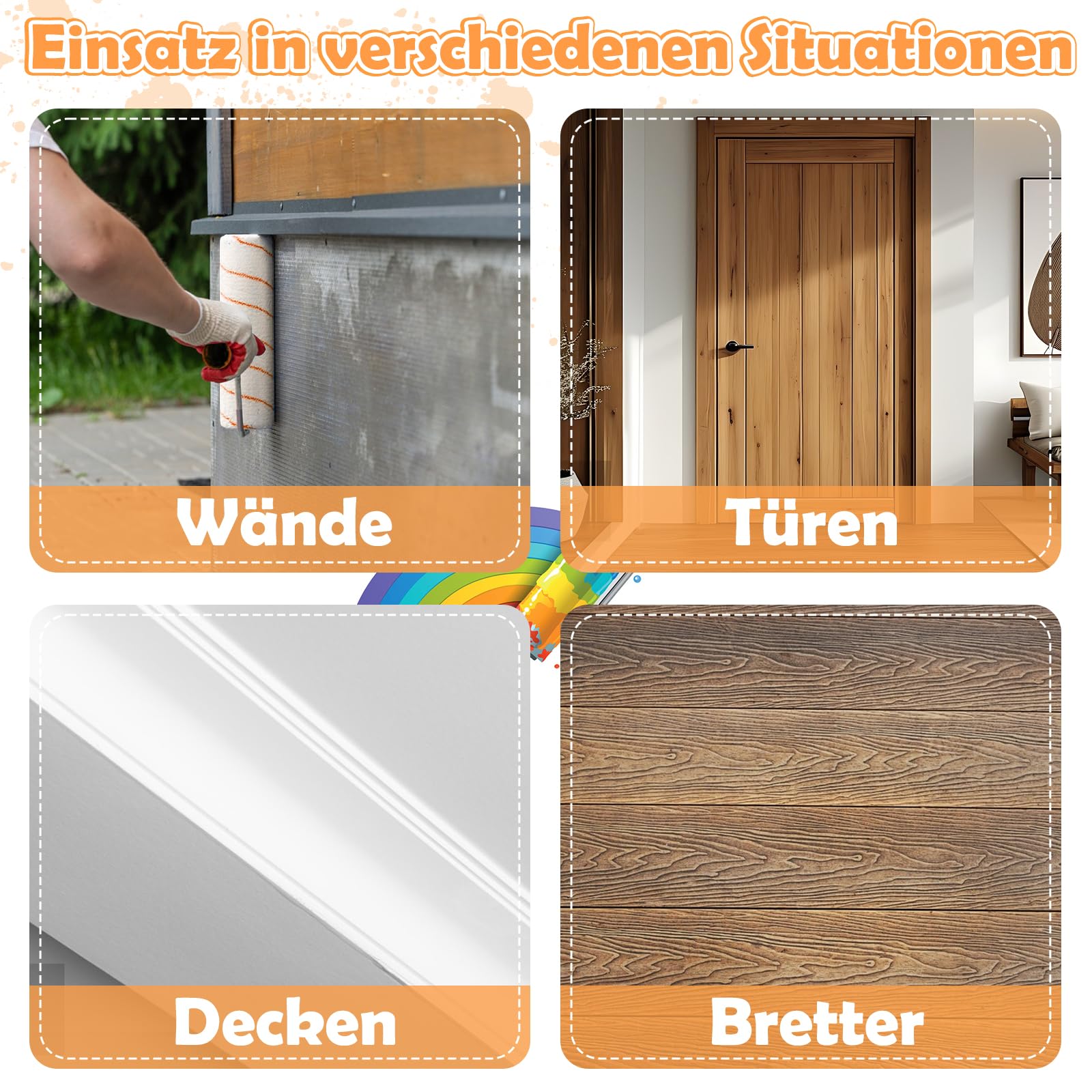 LAANPOLE Farbroller Set mit 1,3m Teleskopstiel, 27-teiliges Malerset, 23cm 10cm Malerrolle, Pinsel für Wände, Mikrofaser-Lackierwalze für professionelle Malerarbeiten, Orange
