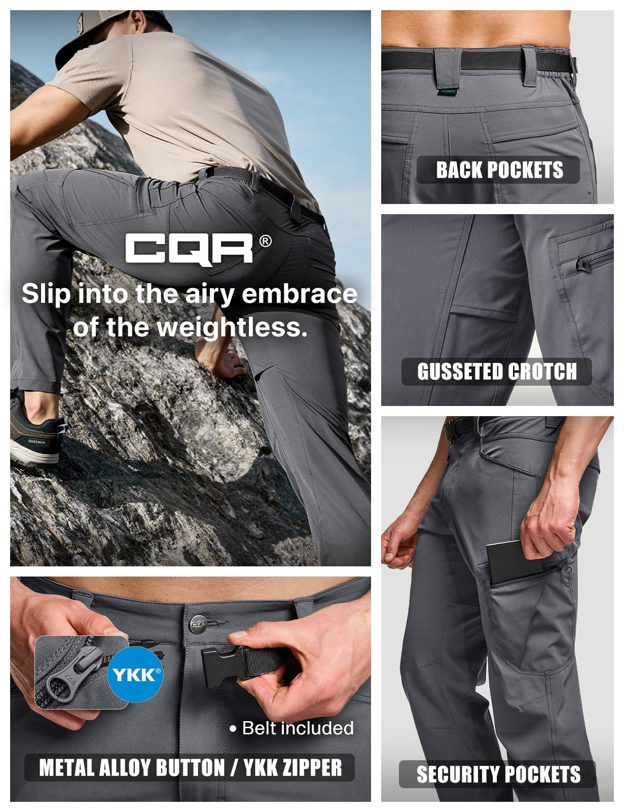 CQR Men's Quick Dry Tactical Pants, Water Resistant Outdoor Pants, Lightweight Stretch Cargo Work Hiking Pants — view 7