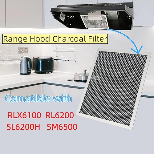 Miniatura 2 de Filtro de carbón para campana extractora, 2 unidades, reemplazo universal para filtros tipo RLX6100RL6200, filtro de grasa y olor lavable