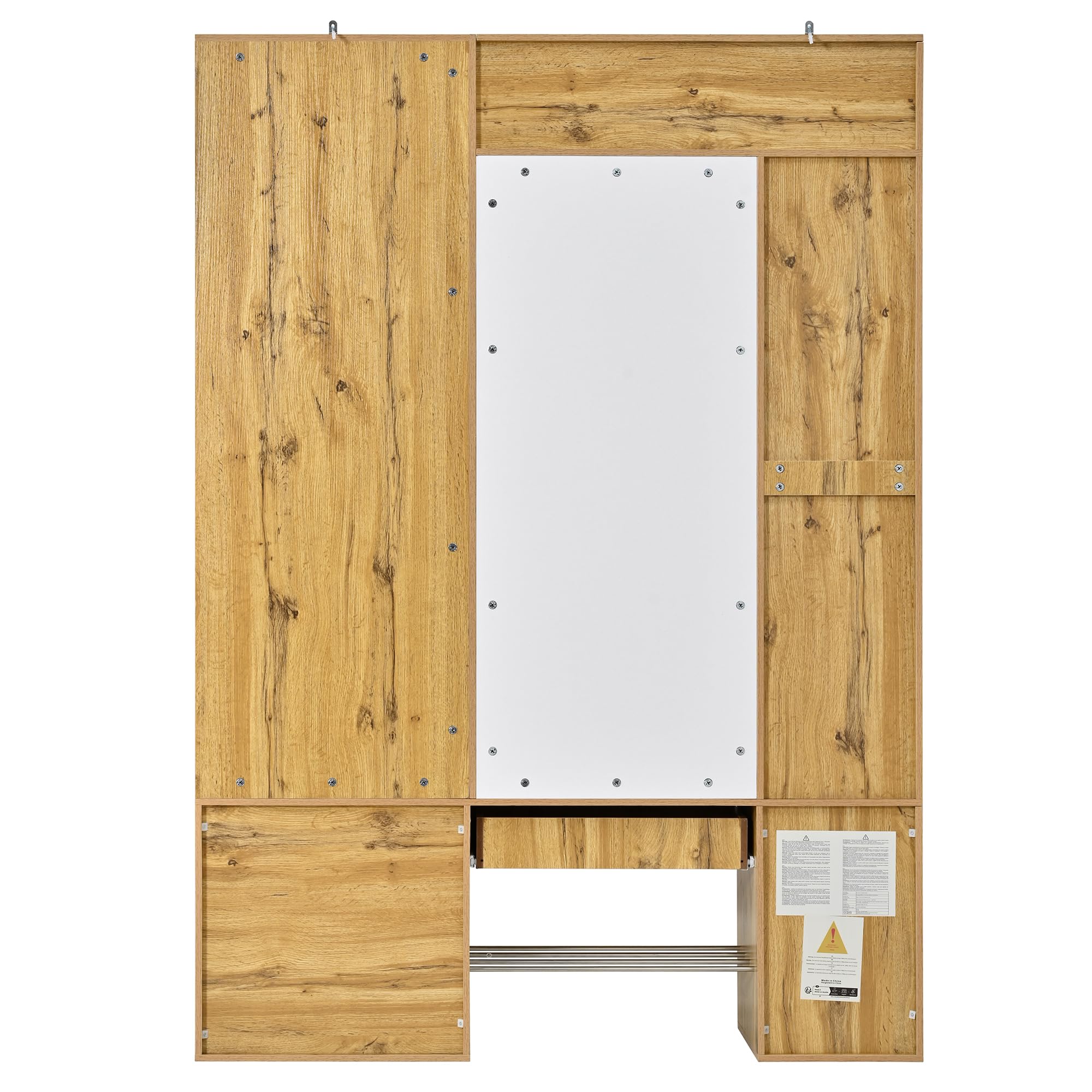 Perchero de madera MDF con espejo, color blanco natural