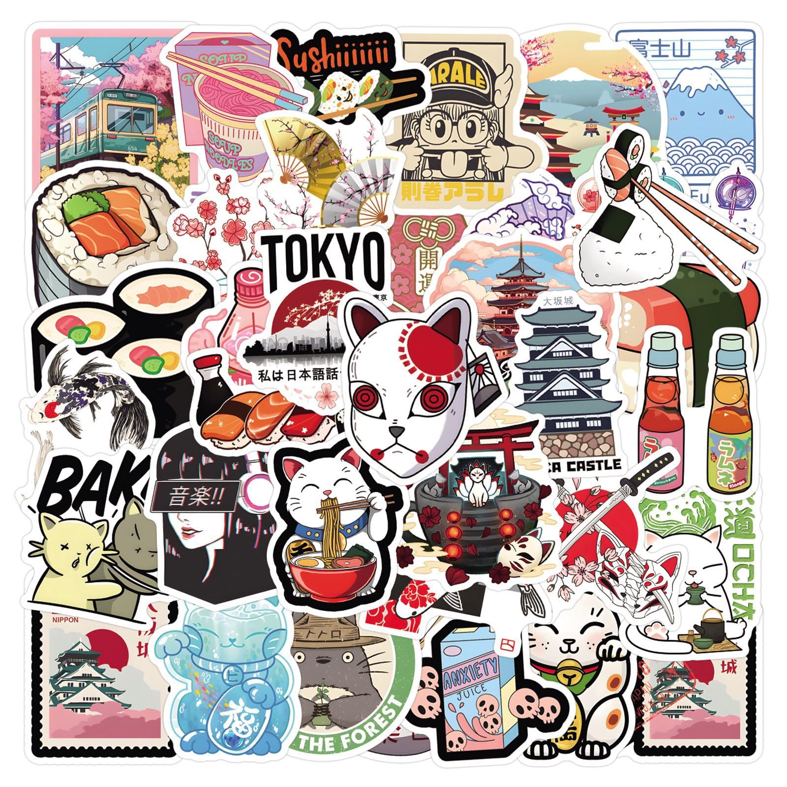 ToVii 110pcs Japanese Culture Stickers, Cute Cartoon Vinyl Waterproof Decals for Laptop Luggage Skateboard Bicycle