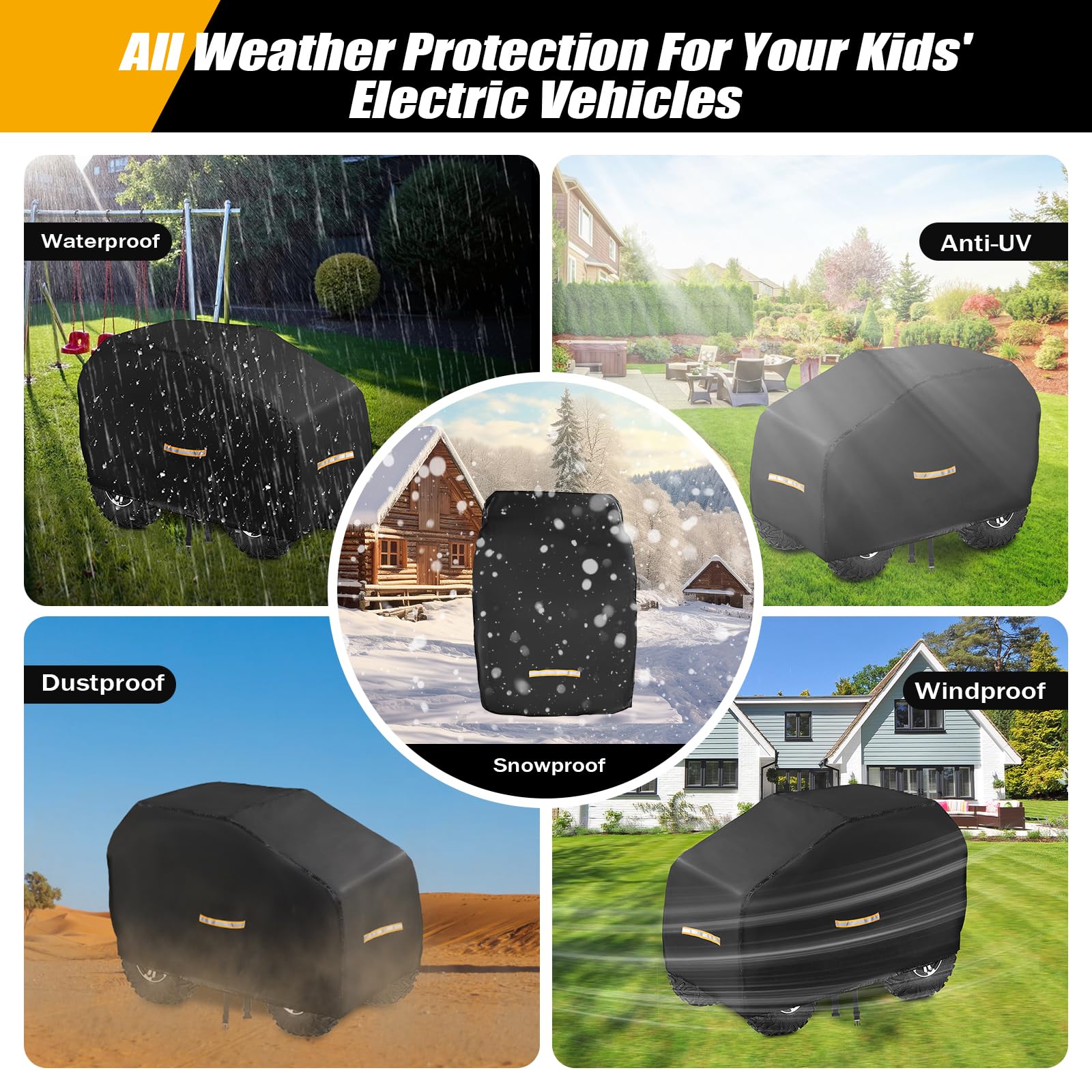Funda grande para automóvil para niños, fundas impermeables para todo tipo de clima, funda resistente para niños con revestimiento nano, hebilla resistente al viento y 3 tiras reflectantes, accesorios 5