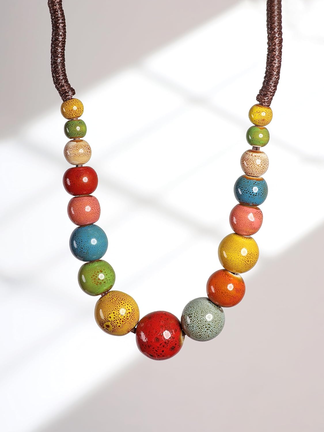 MINACHI Hippie Boho Colorful Ceramic Round Beads Strand Necklace, Bohemian Fashion Statement Jewelry Gift for Women - Image 2