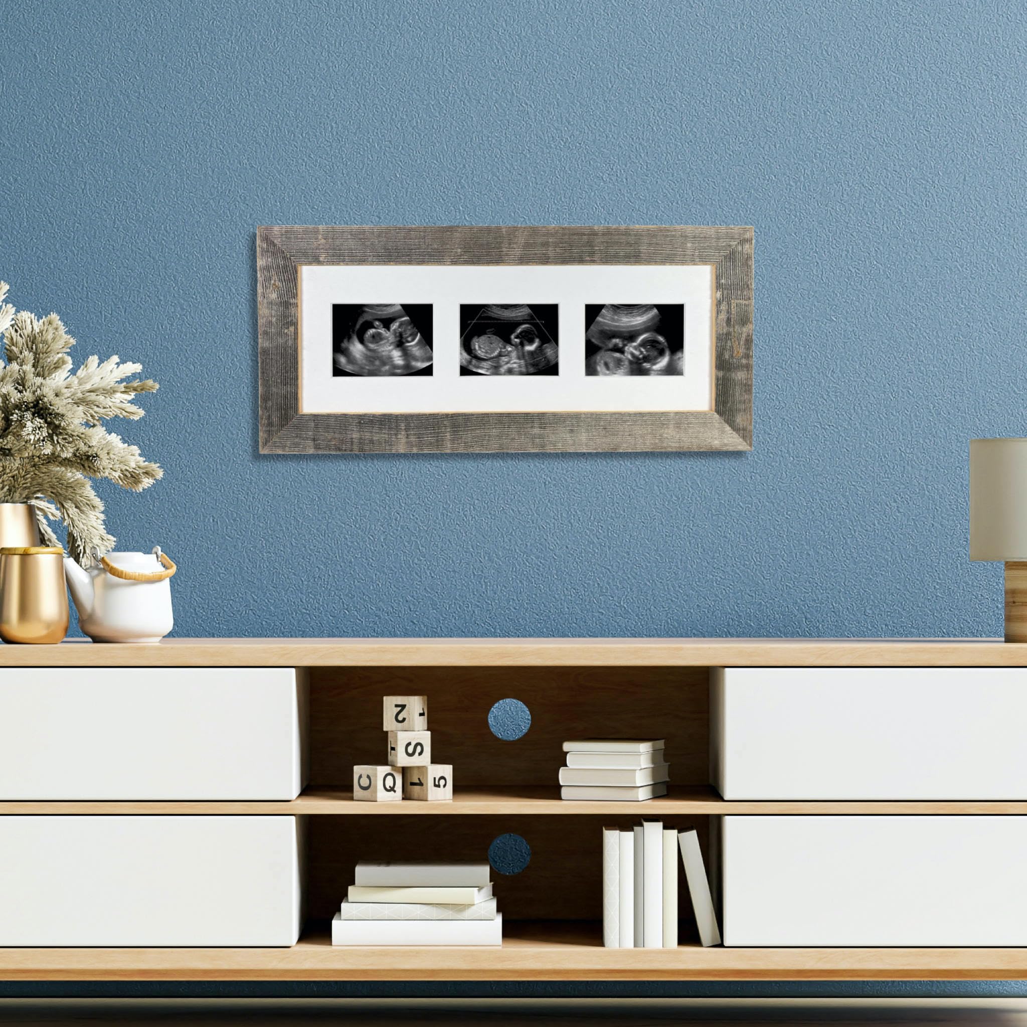 BARNWOODUSA Sonogram Picture Frame, Baby Ultrasound Trimester Progression Keepsake Photo, 3 Opening Frame for Expecting Parents,