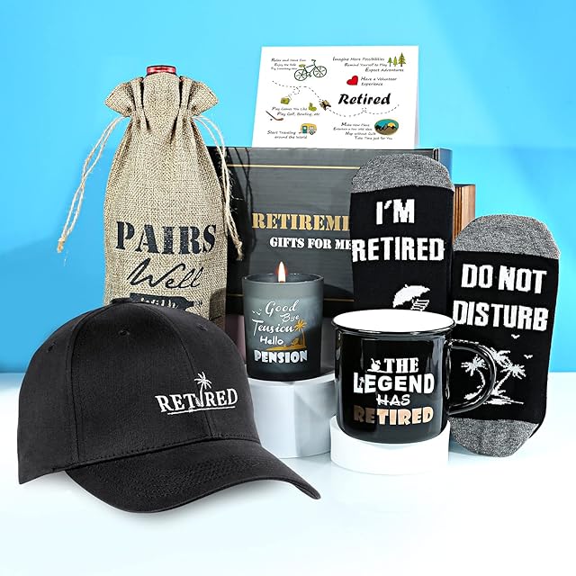 EXREIZST Exzeitst Retirement Gifts for Men Retirement Gifts for Men Coffee Mug for Retirement Travel Cap Wine Bag Gifts for Retirement Men Farewell Party Birthday