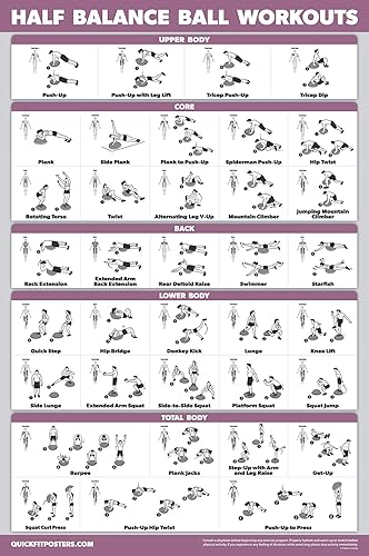 Póster de entrenamiento de media pelota de equilibrio - Tabla de ejercicios (laminado, 18 x 24 pulgadas)