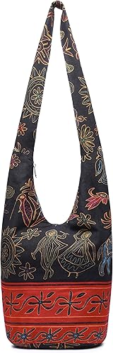 Bolsa de hombro para mujer, de lona en estilo hippiebohemio para llevar cruzada al hombro, disponible en diferentes colores y estampados