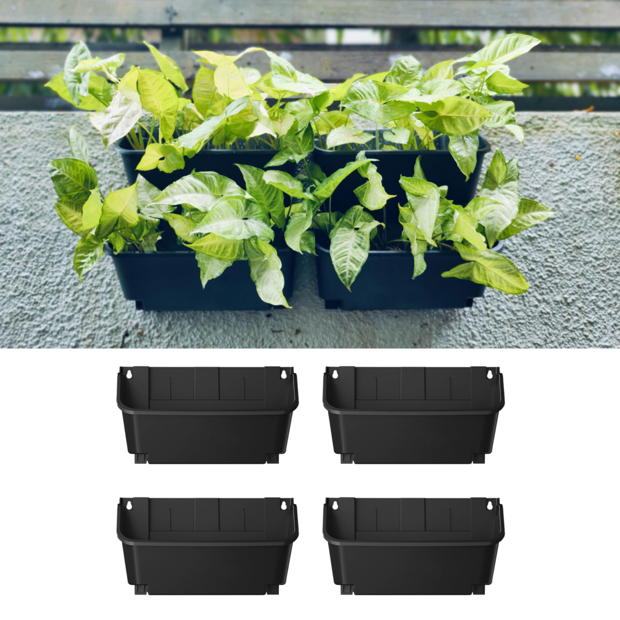 Maxona Black Color Vertical Garden Planter - 4 Pack, 13 inch Wall Mounted Planter for Patio Outdoor Decor, Home Plastic Pot Balcony Plant Vegetable Fruit Herb Hanging Pocket Holder Flowerpot