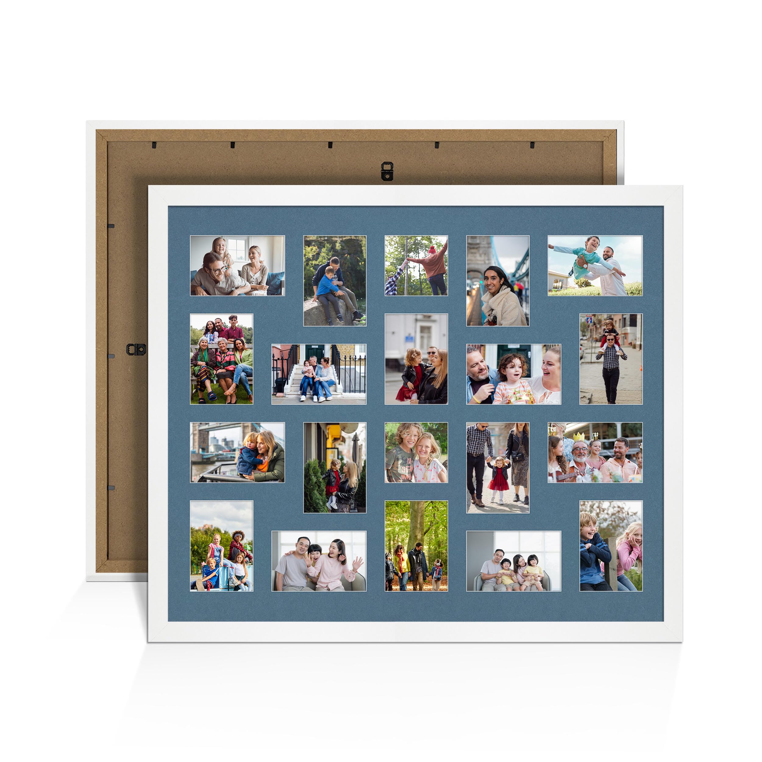 Alison Kingsgate White 80x70cm Photo frames for multiple pictures - 20 Apertures Collage Frame with Pompadour Mount- Holds (18x) 6x4 & (2x) 4x4 Photos - Engineered Wood & Perspex