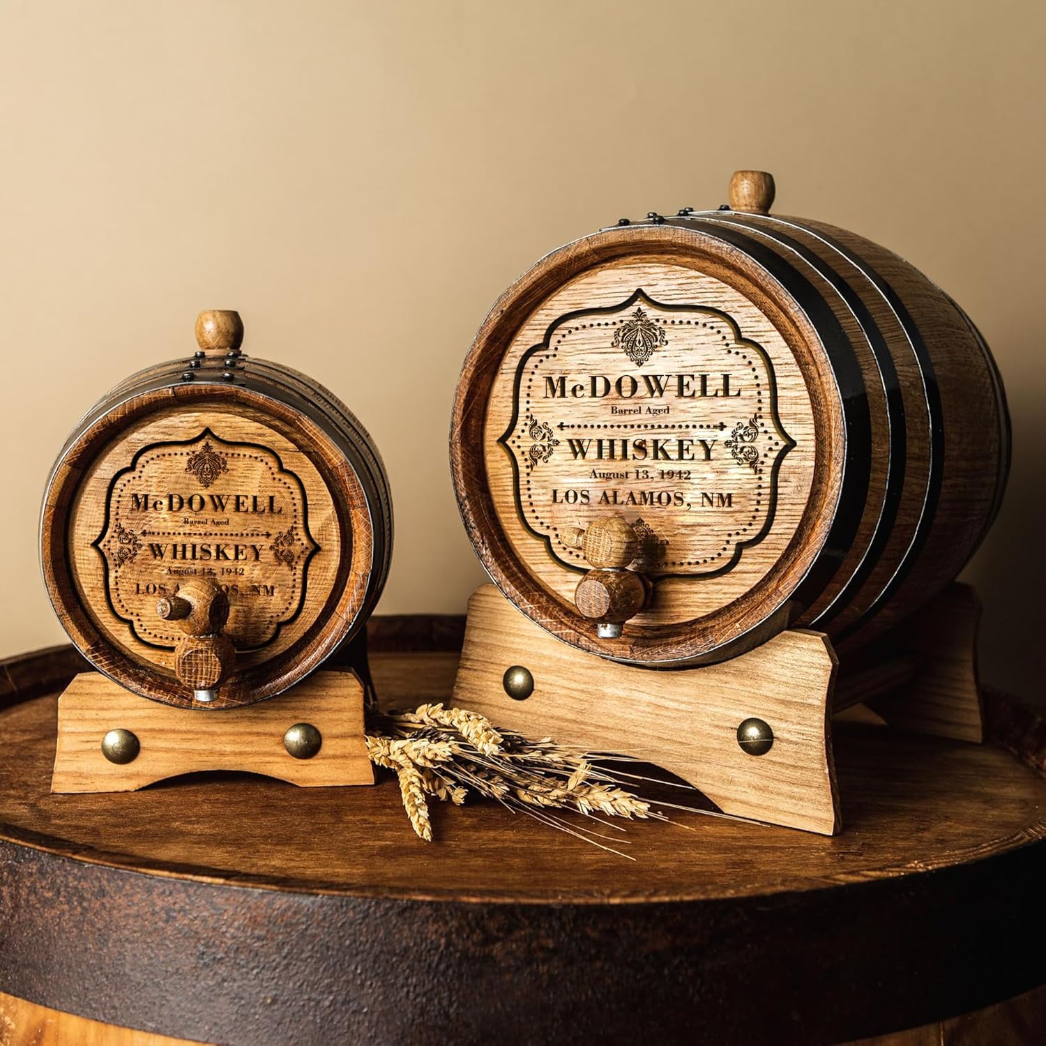 Personalized White Oak Whiskey Aging Barrel, Custom Engraved Wood Cask with Stand and Spigot, Perfect for Spirits (3 Liters)