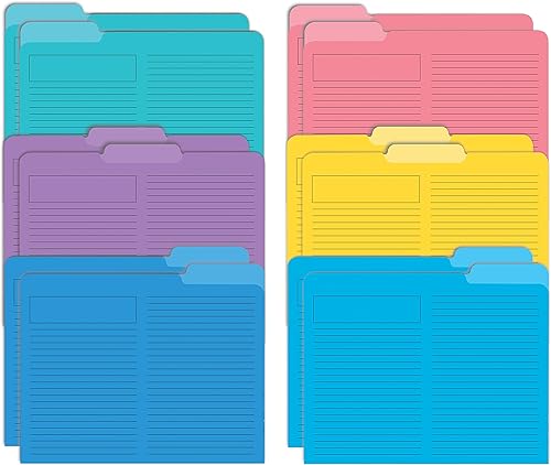 Better Office Products Carpetas de archivos rayadas, paquete de 12, pesadas, pestañas de corte de 1/3, 6 colores vibrantes, caja de asuntos
