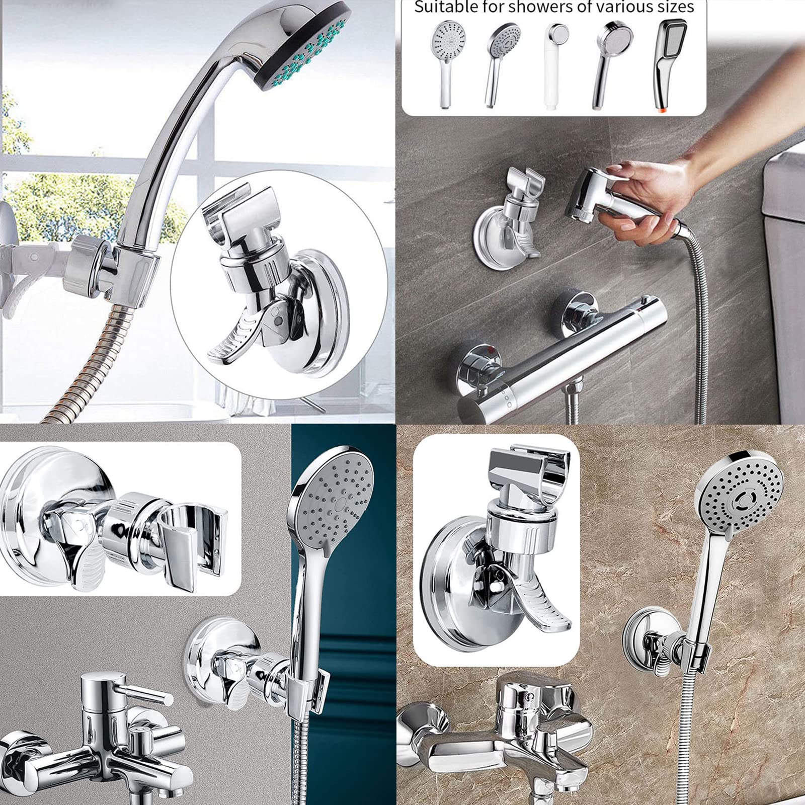 2 Pezzi Supporto per Soffione Doccia, Supporto Doccia Supporto Regolabile con Rotazione a 360 ° Rimovibile, adatto per Il bagno dell'hotel, non è necessario forare