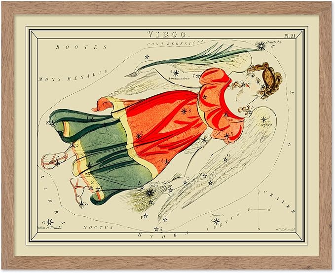Poster Master Astrology Posters, Virgo Zodiac Constellation Poster - Great Vintage Zodiac Poster, Aptitude Vintage Home Wall Decor for Astrology Enthusiasts, 8x10 Beige Framed