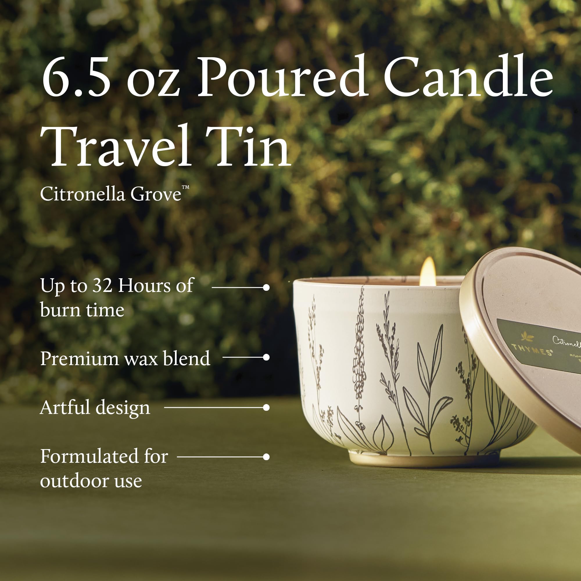 Thymes Citronella Grove Poured Candle Tin, złota pokrywka (185 g)