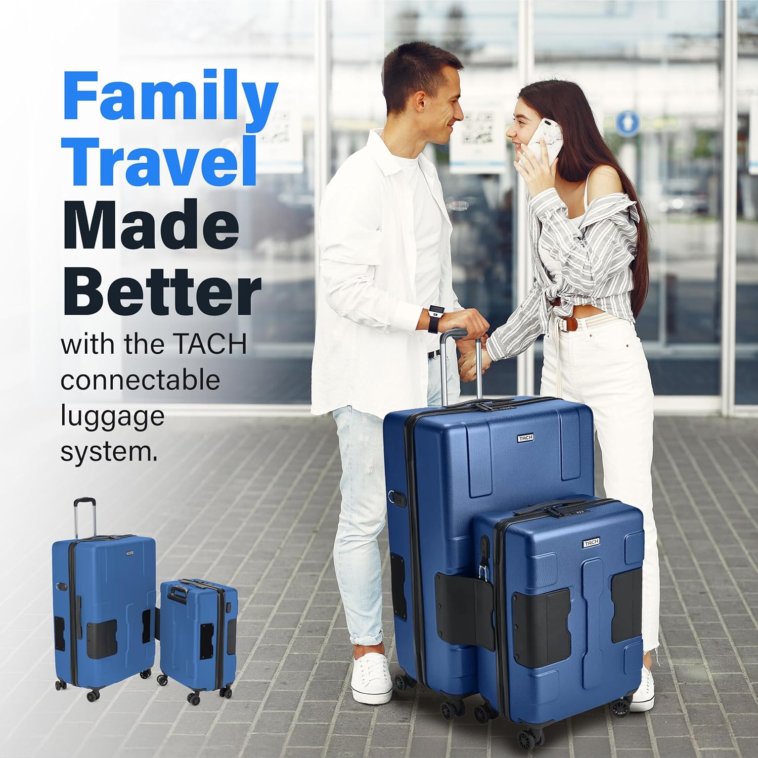 TACH Patented Connecting Hard Shell 2 Piece Luggage Set - 20 & 28 inch Luggage | Large & Carry-On Rolling Suitcases - Midnight Blue