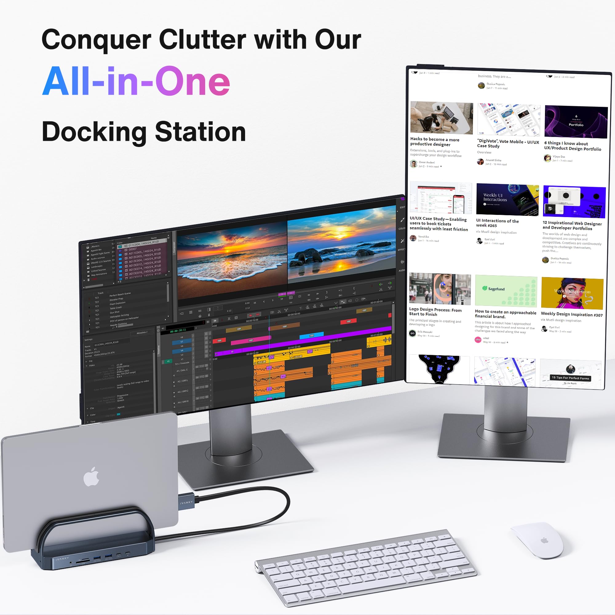 iVANKY 12-en-2 FusionDock 2 Estación de Acoplamiento Vertical para MacBook Pro con Adaptador de alimentación de 150W, Dock para Monitor Dual 4K@60Hz para Mac M3/M4 Pro/MAX, 2xHDMI, 96W PD, 6 USB