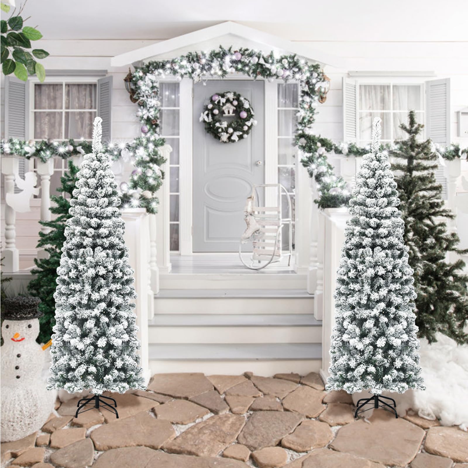 COSTWAY Albero di Natale Innevato 140/180/225 cm, Albero di Natale Artificiale Slim con 242/500/641 Rami Realistici e Folti e Base Pieghevole di Metallo, Apertura a Ombrello (180 cm)