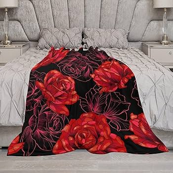 Amazon｜ブランケット 赤いバラ 花柄 薔薇 美しい 毛布 大判 ひざ掛け