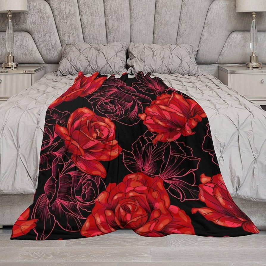Amazon｜ブランケット 赤いバラ 花柄 薔薇 美しい 毛布 大判 ひざ掛け