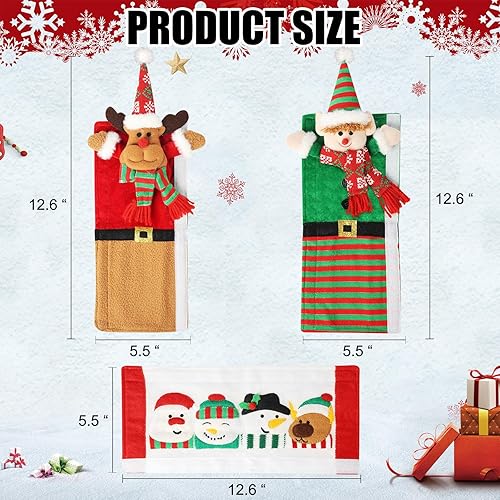 Miniatura 2 de HexyHair Juego de 3 fundas navideñas para manijas de refrigerador, decoración de Navidad, para manija de puerta de nevera, con diseño de reno,