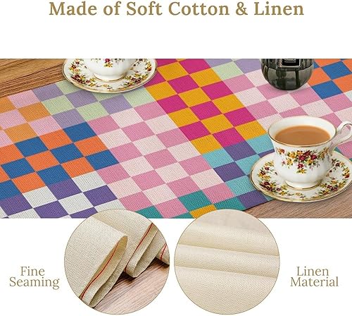 Miniatura 187 de Camino de mesa ondulado de los años 70, retro, hippie abstracto, vintage, verde, rosa, con estampado de ondas para el hogar, cocina, comedor, patio,