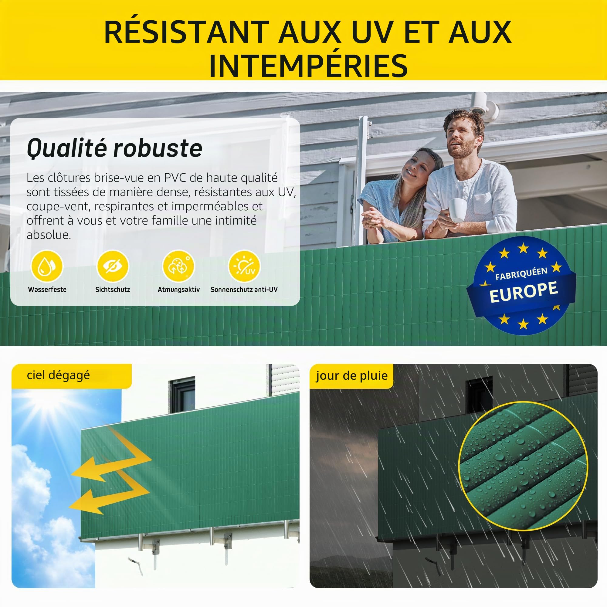 jarolift Canisse en PVC Standard Brise Vue pour Jardin Balcon Terrasse, Habillage De Balcon Clôture Renforcé Résistanteaux Intempéries, 120 x 700 cm, 2 Tapis : 1 x 3 m + 1 x 4 m de Longueur, Vert