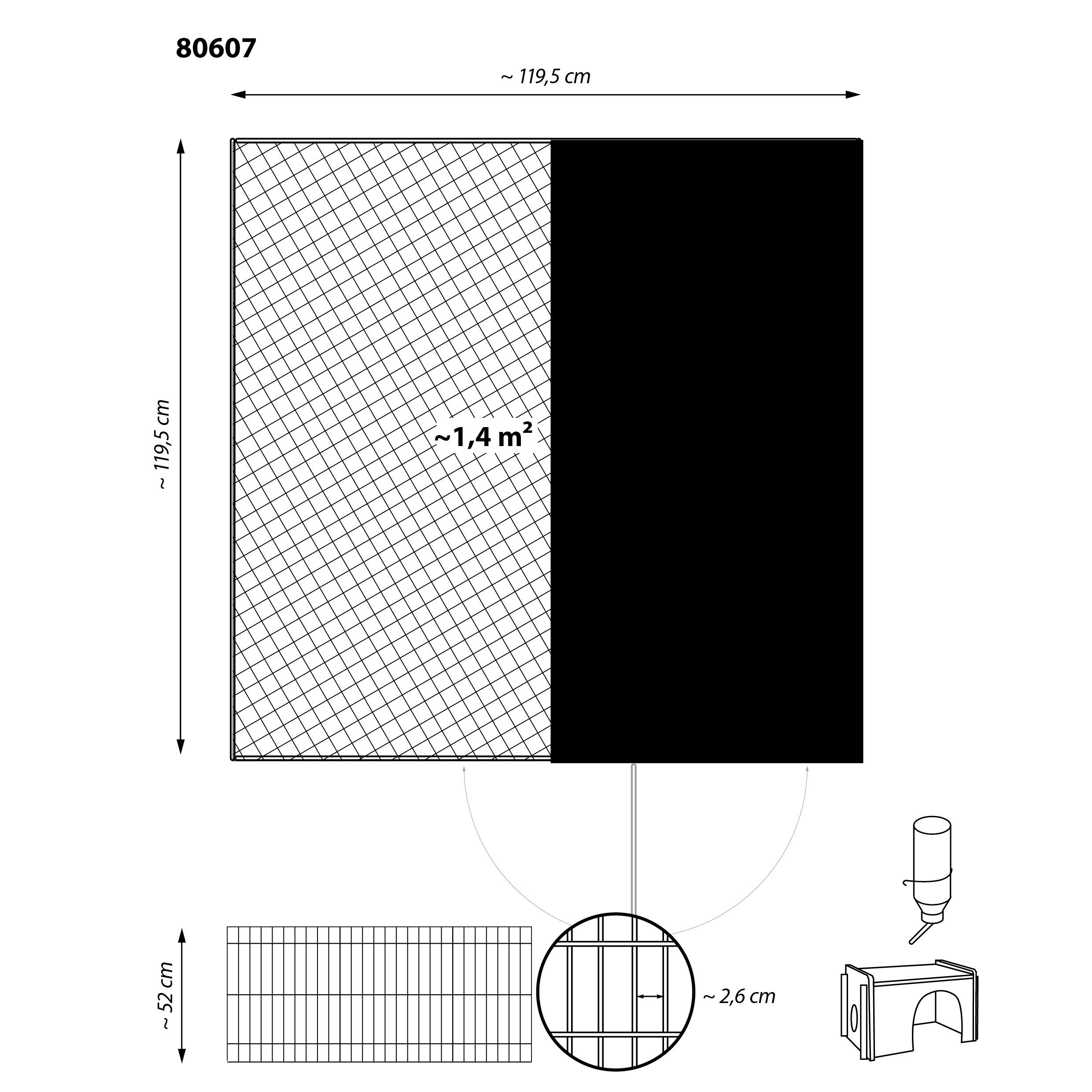 dobar 80607 Großes Kaninchengehege Set, vier eckig - Nylon Netz, Holzhäuschen und Trinkflasche, wetterfestes Hasengehege aus Metall, Außengehege XL, 119.5 x 119.5 x 52 cm, weiß