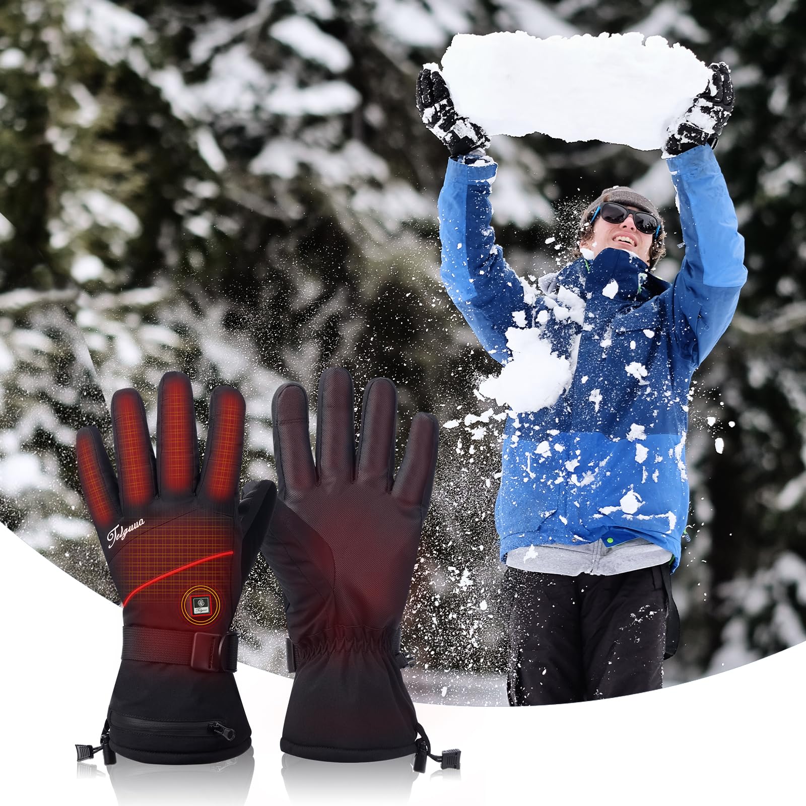 Gants Chauffants pour Femme et Homme,Touchables à l’écran Gants Chauffants avec Batterie Rechargeable 5500mAh, 3 Températures Réglables, Gants Chauffants pour Moto, Cyclisme, Ski