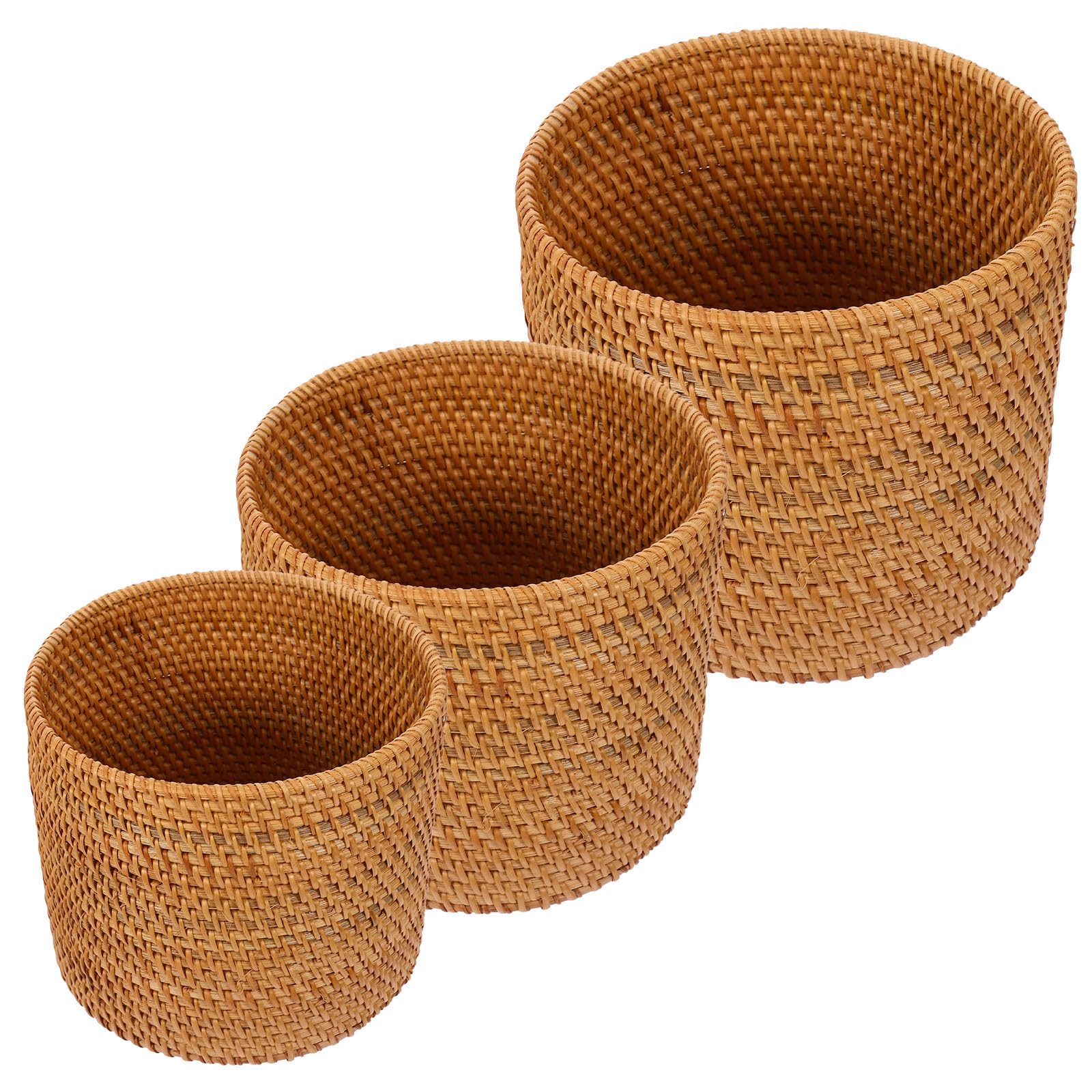 YARNOW 3 Stück Handgeflochtener Runder Mülleimer aus Rattan Dekorativer Aufbewahrungskorb mit Natürlichem Design Praktischer Abfallkorb für Küche und Büro