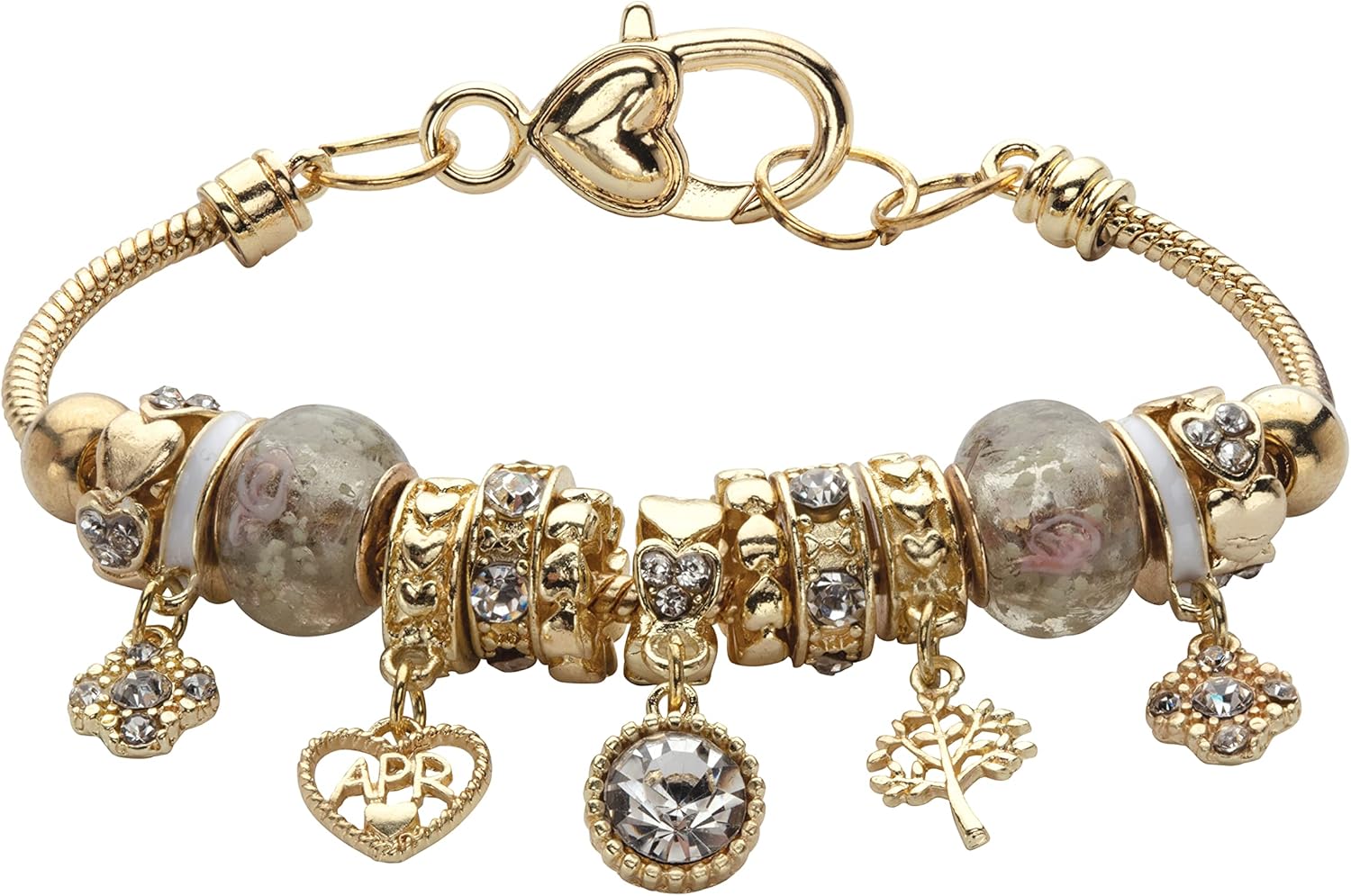 PalmBeach Goldtone Antiqued Crystal Charm Birthstone Bracelet (13mm), 8 inch Adjustable Month 4