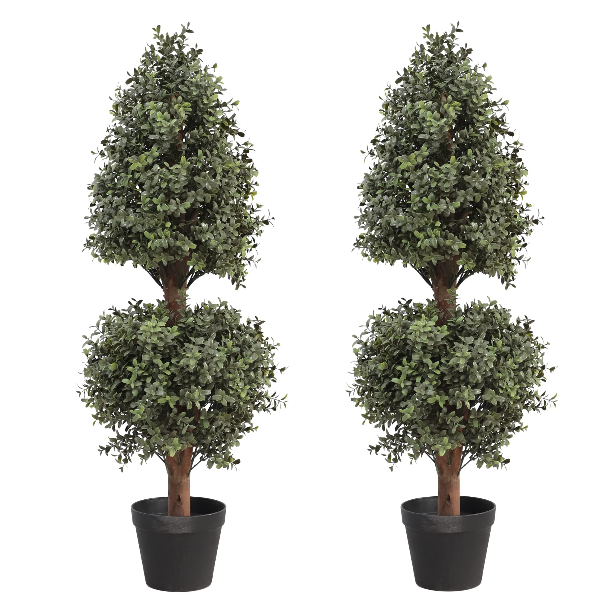 momoplant 35Inch-3' Ice Cream Ball Artificial Plants Tree Shaped Boxwood Topiary Cone Topiaries Bushes Ball Potted Fake Plants Outdoor/Indoor Decor（Set of 2）